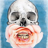 重口味骷髅头卡通头像大全 白纸深蓝色碳素笔