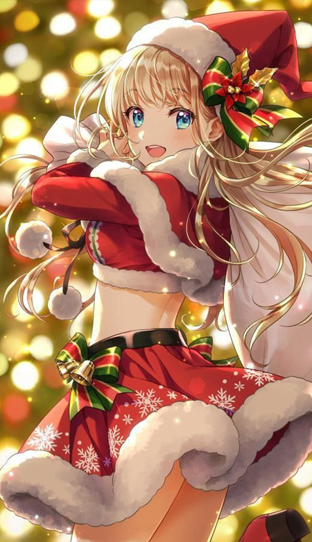 2023二次元圣诞节壁纸高清超可爱 积攒了许多星星挂满圣诞树和漆黑的夜空