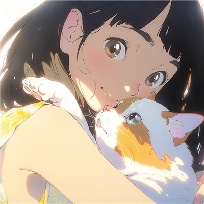 2023少女抱着猫的动漫头像 把快乐放进重点反复背诵吧